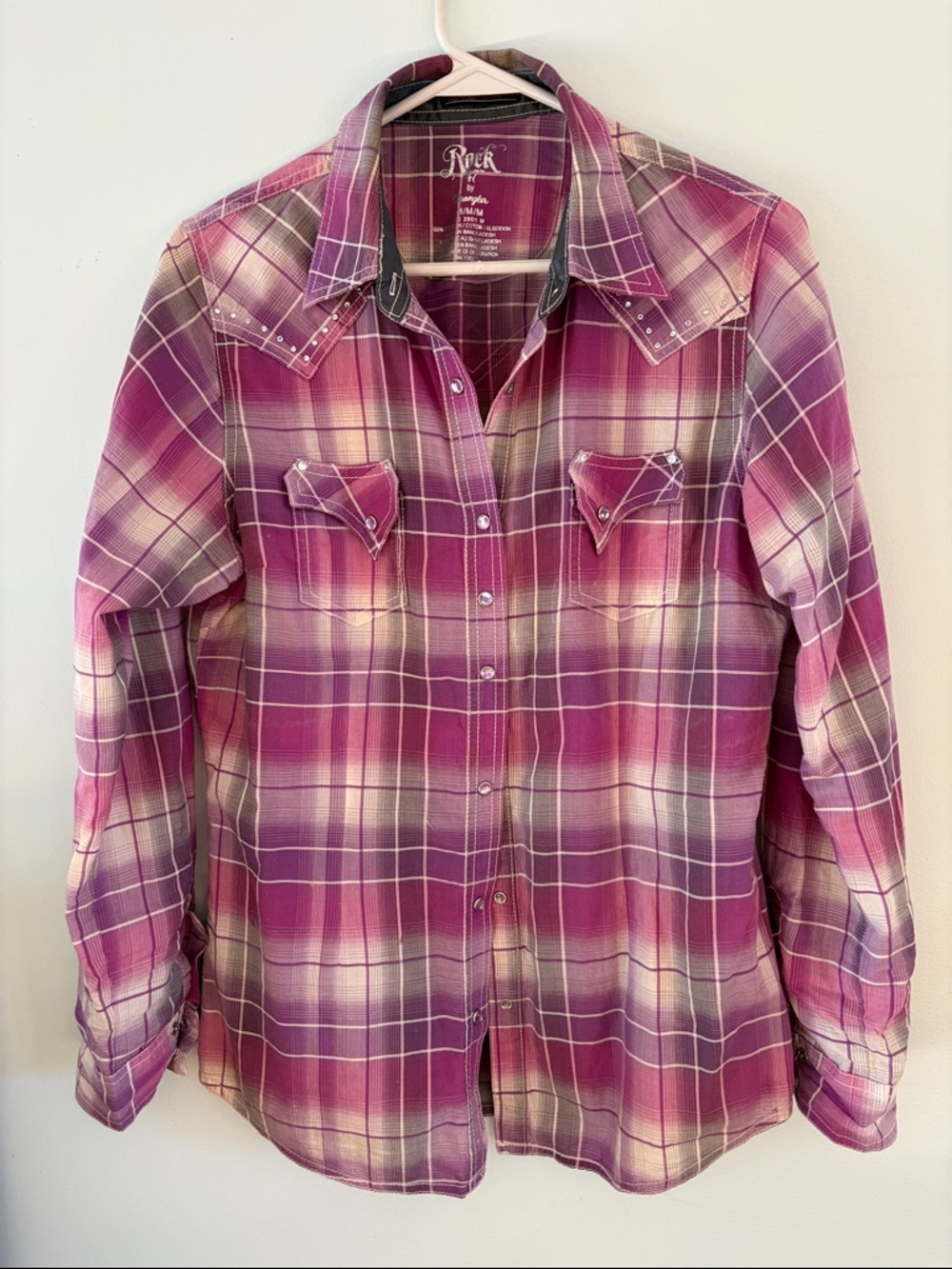 Rock & Roll Cowgirl Purple Pink Plaid Western Snap Shirt